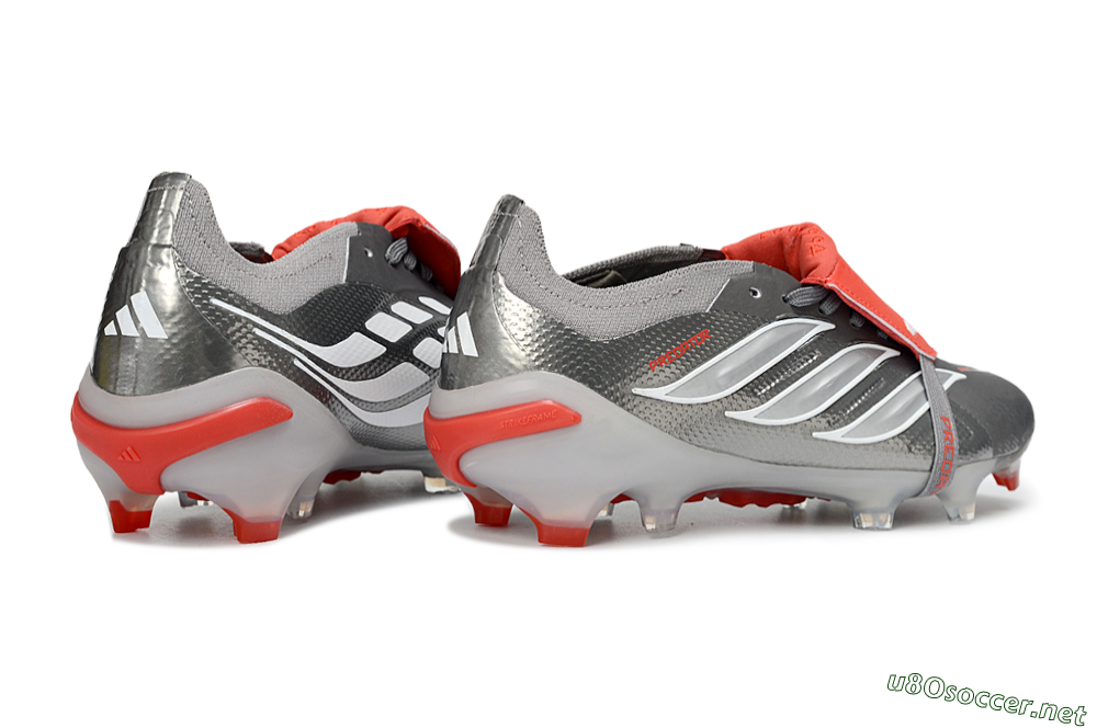 Unisex Adidas Predator 26 Elite Fold-Over Tongue FG Football Boots - Gray/Vibrant Red/Steel Gray 7