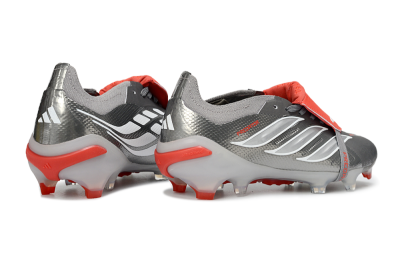 Unisex Adidas Predator 26 Elite Fold-Over Tongue FG Football Boots - Gray/Vibrant Red/Steel Gray