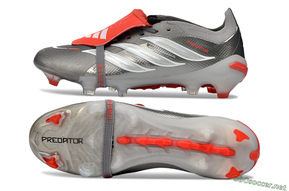 Unisex Adidas Predator 26 Elite Fold-Over Tongue FG Football Boots - Gray/Vibrant Red/Steel Gray 1