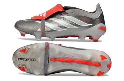 Unisex Adidas Predator 26 Elite Fold-Over Tongue FG Football Boots - Gray/Vibrant Red/Steel Gray