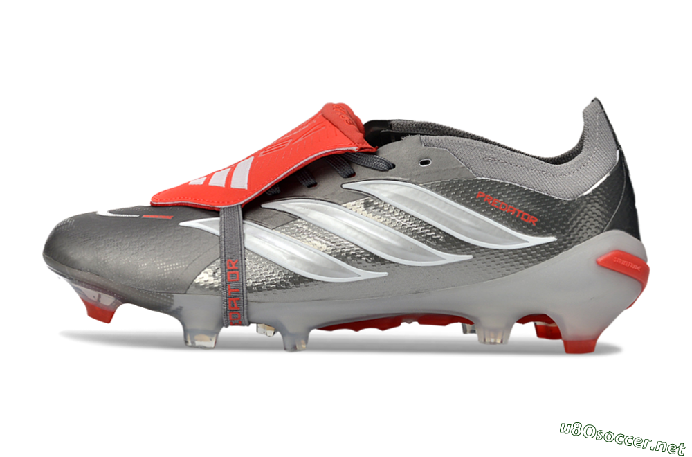 Unisex Adidas Predator 26 Elite Fold-Over Tongue FG Football Boots - Gray/Vibrant Red/Steel Gray 0