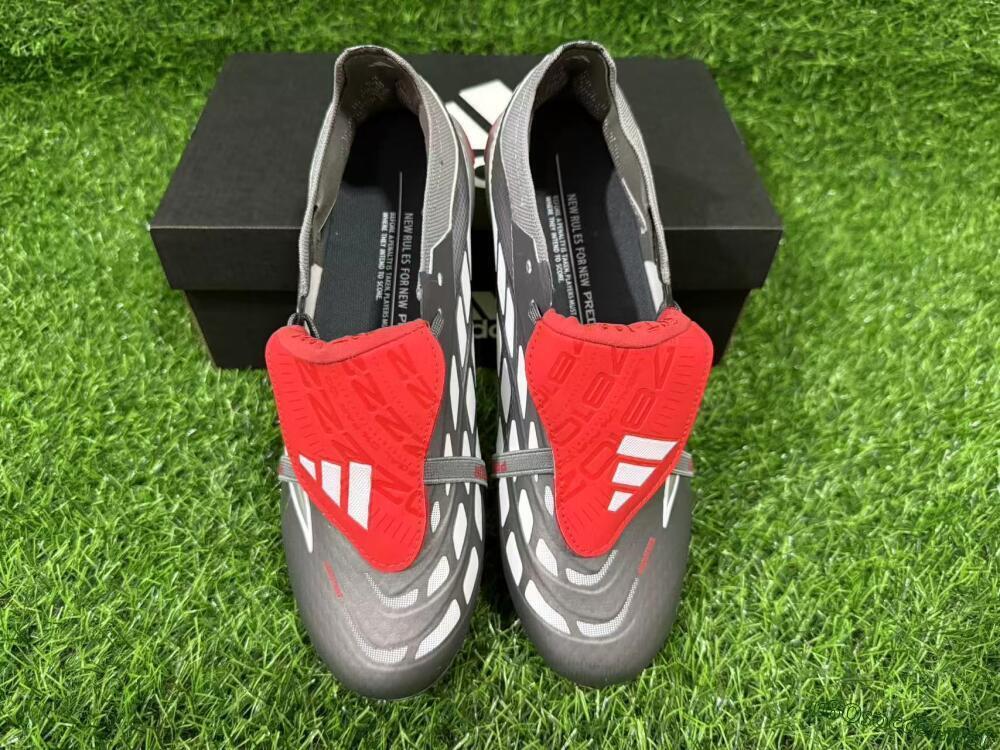 Unisex Adidas Predator 26 Elite Fold-Over Tongue FG Football Boots - Gray/Vibrant Red/Steel Gray