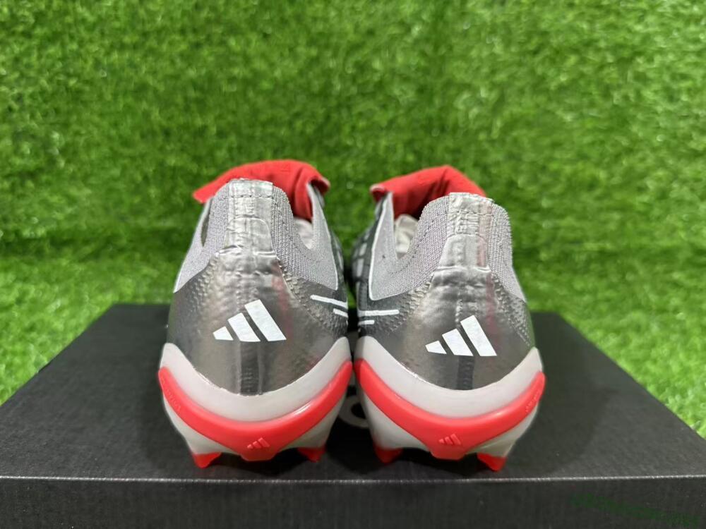 Unisex Adidas Predator 26 Elite Fold-Over Tongue FG Football Boots - Gray/Vibrant Red/Steel Gray