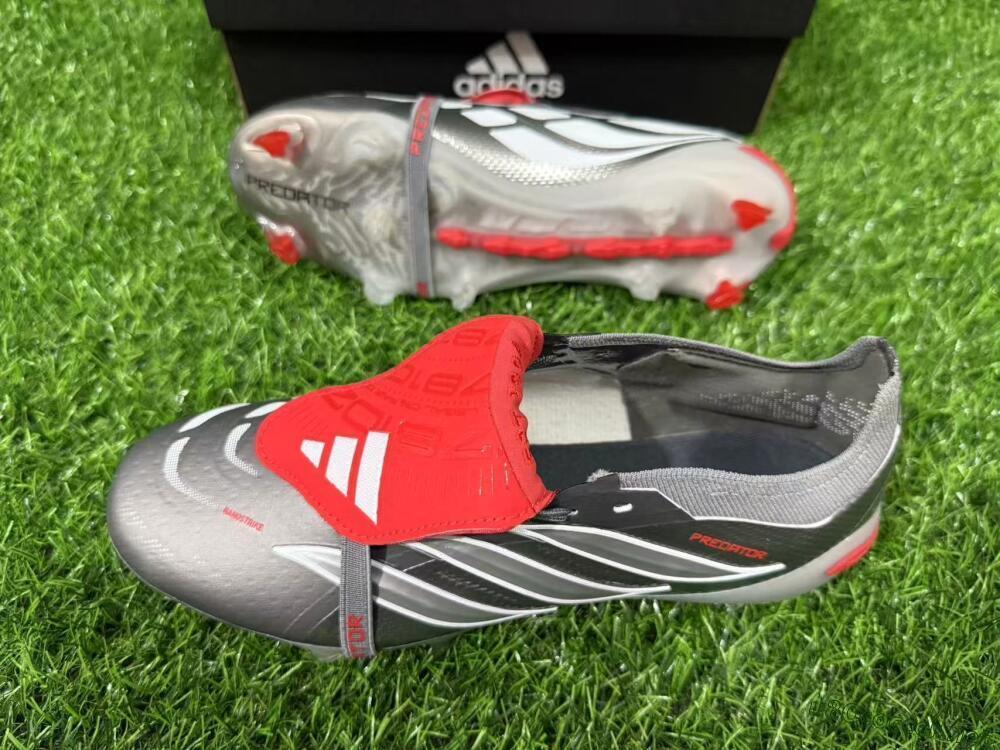 Unisex Adidas Predator 26 Elite Fold-Over Tongue FG Football Boots - Gray/Vibrant Red/Steel Gray