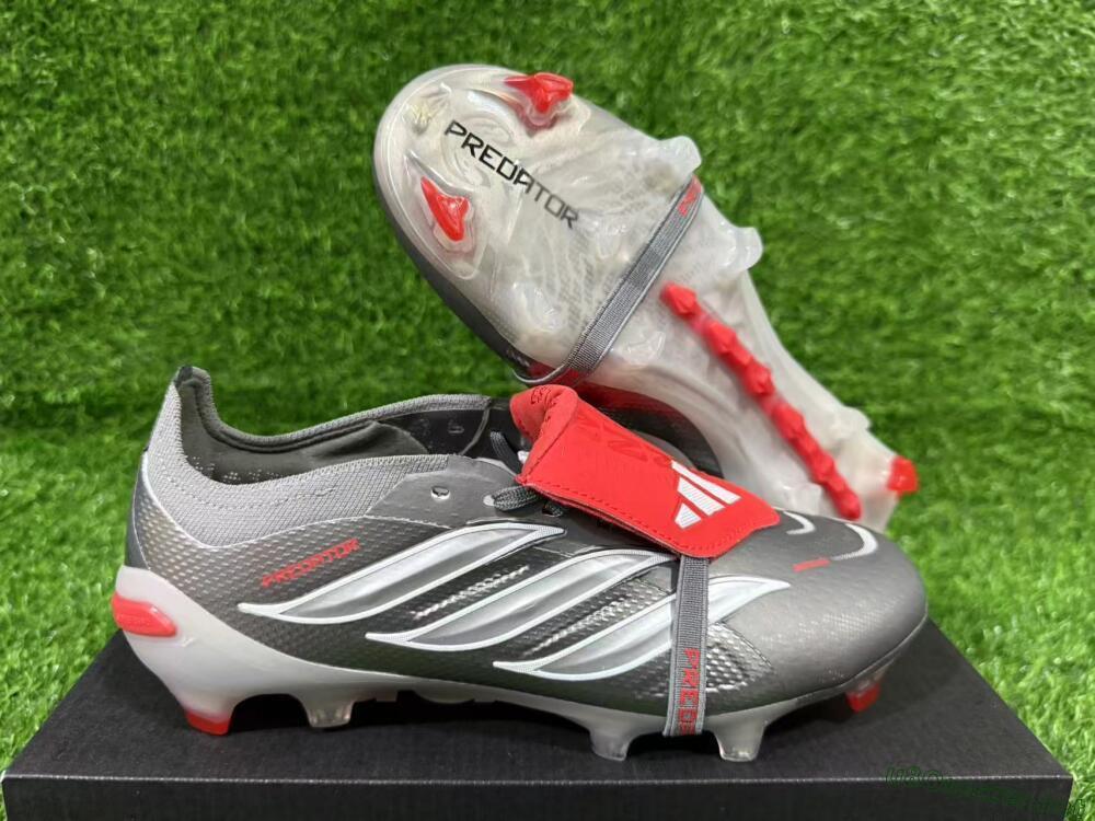 Unisex Adidas Predator 26 Elite Fold-Over Tongue FG Football Boots - Gray/Vibrant Red/Steel Gray