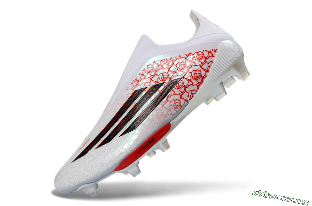 Men's Adidas F50+ Elite Lightstrike Pro Laceless FG Football Boots - White/Rose Red/Black 5