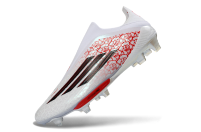 Men's Adidas F50+ Elite Lightstrike Pro Laceless FG Football Boots - White/Rose Red/Black