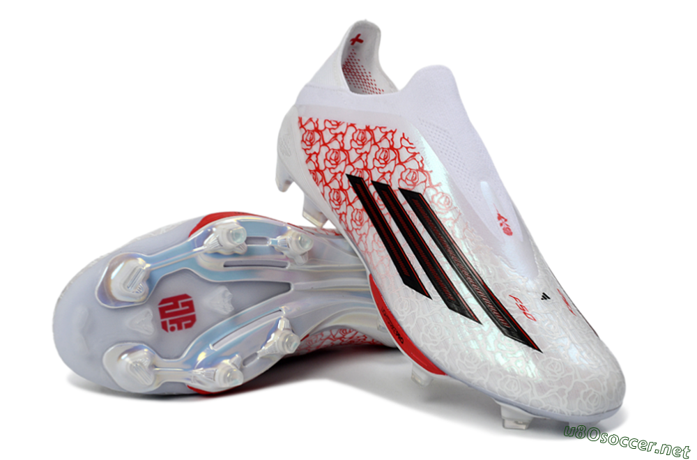 Men's Adidas F50+ Elite Lightstrike Pro Laceless FG Football Boots - White/Rose Red/Black 3