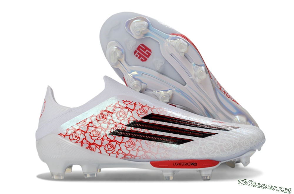 Men's Adidas F50+ Elite Lightstrike Pro Laceless FG Football Boots - White/Rose Red/Black 2