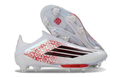 Men's Adidas F50+ Elite Lightstrike Pro Laceless FG Football Boots - White/Rose Red/Black