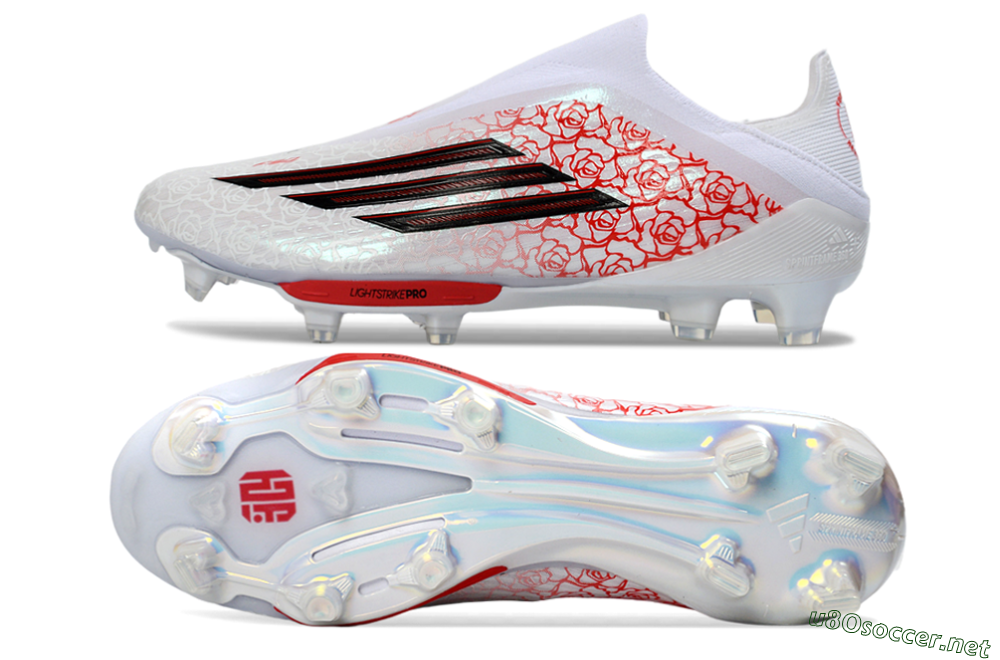 Men's Adidas F50+ Elite Lightstrike Pro Laceless FG Football Boots - White/Rose Red/Black 1