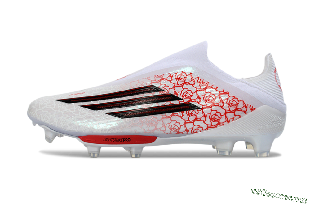 Men's Adidas F50+ Elite Lightstrike Pro Laceless FG Football Boots - White/Rose Red/Black 0