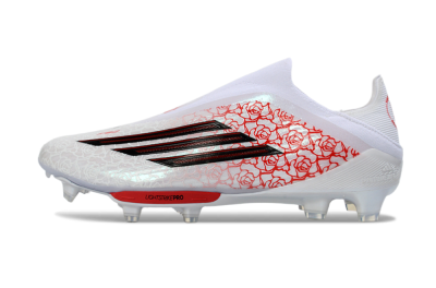Men's Adidas F50+ Elite Lightstrike Pro Laceless FG Football Boots - White/Rose Red/Black