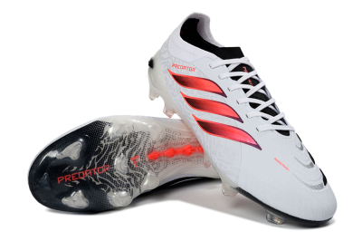 Unisex Adidas Predator 26 Elite FG Football Boots - White/Crimson Flash/Black Shadow