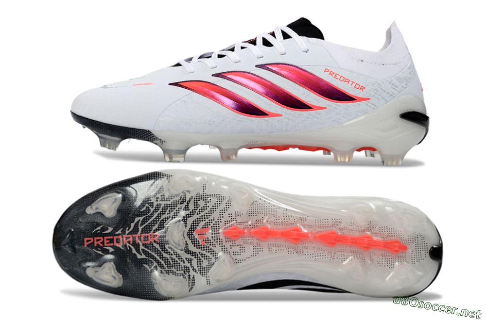 Unisex Adidas Predator 26 Elite FG Football Boots - White/Crimson Flash/Black Shadow 1