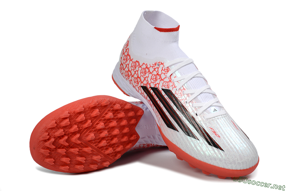 Men's Adidas F50 Elite Mid TF Football Shoes - White/Coral Orange/Black 3