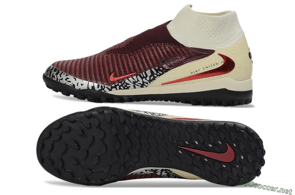 Unisex Nike Phantom 6 Elite High TF Football Shoes - Maroon/Sand/Crimson 1