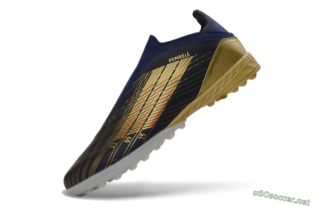 Unisex Dembélé x Adidas F50 Elite Laceless TF Football Shoes - Navy/Gold/Red 6