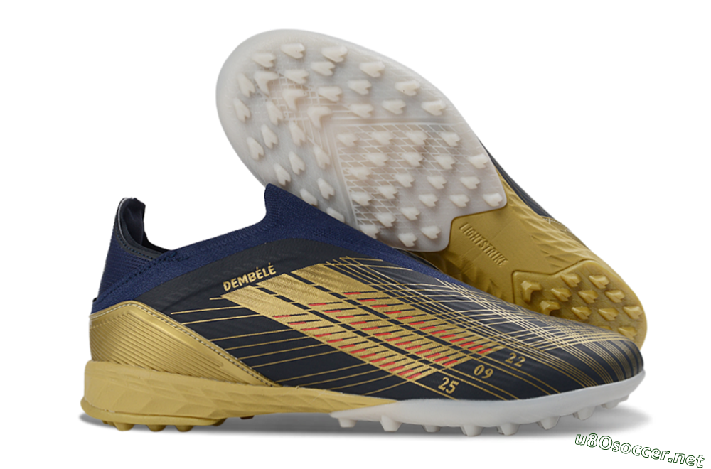 Unisex Dembélé x Adidas F50 Elite Laceless TF Football Shoes - Navy/Gold/Red 2