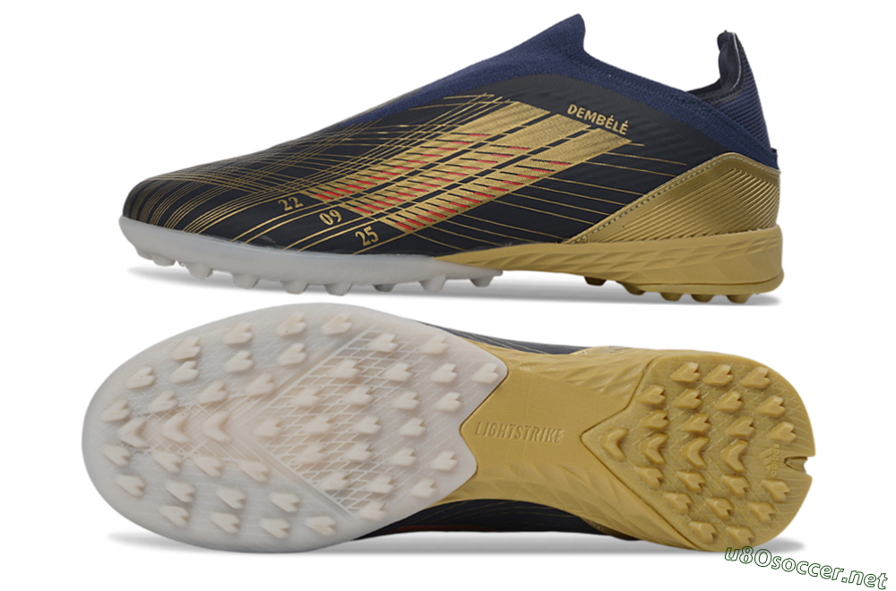 Unisex Dembélé x Adidas F50 Elite Laceless TF Football Shoes - Navy/Gold/Red 1