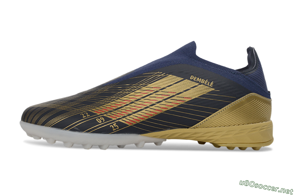 Unisex Dembélé x Adidas F50 Elite Laceless TF Football Shoes - Navy/Gold/Red 0