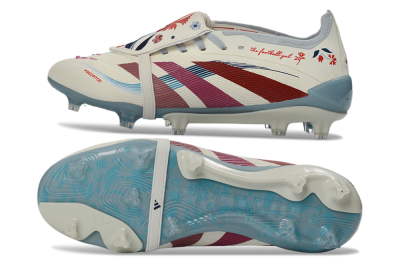 Unisex Adidas Predator 25 Elite Fold-Over Tongue FG Football Boots - White/Crimson/Slate