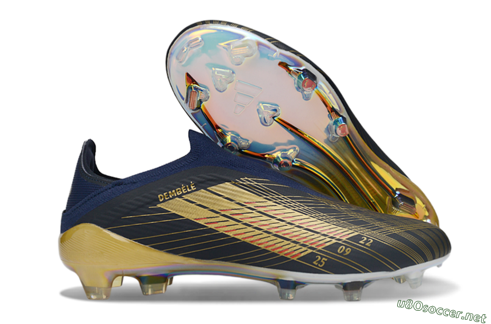 Unisex Dembélé x Adidas F50 Elite Laceless FG Football Boots - Navy/Gold/Red 2