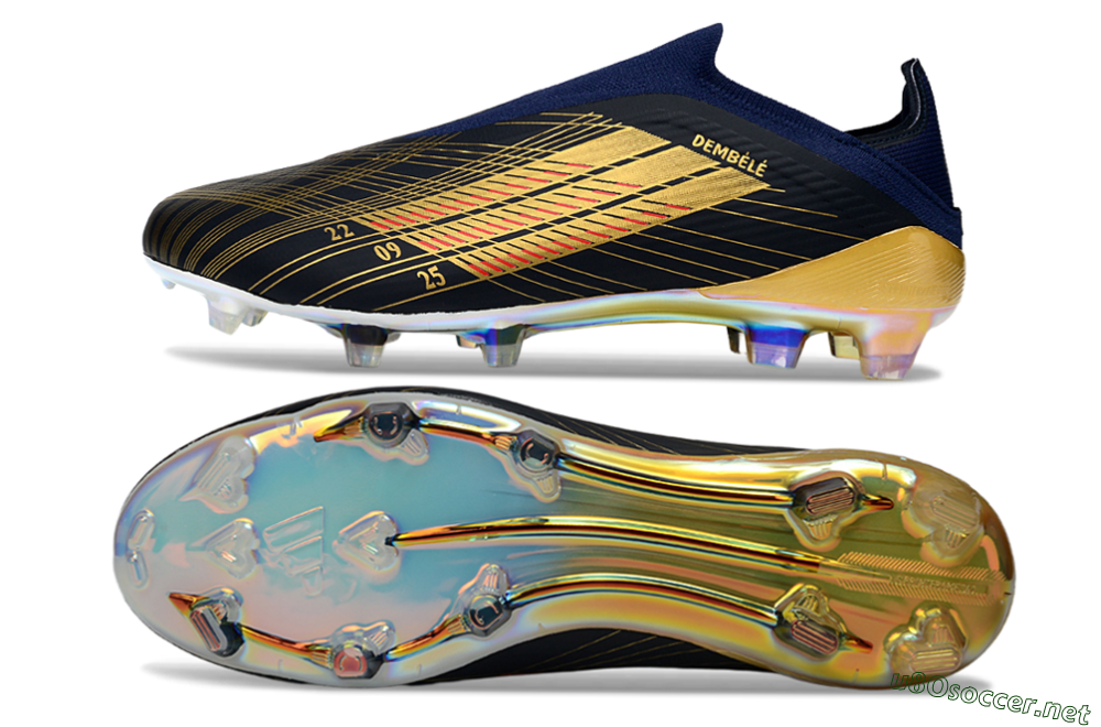 Unisex Dembélé x Adidas F50 Elite Laceless FG Football Boots - Navy/Gold/Red 1