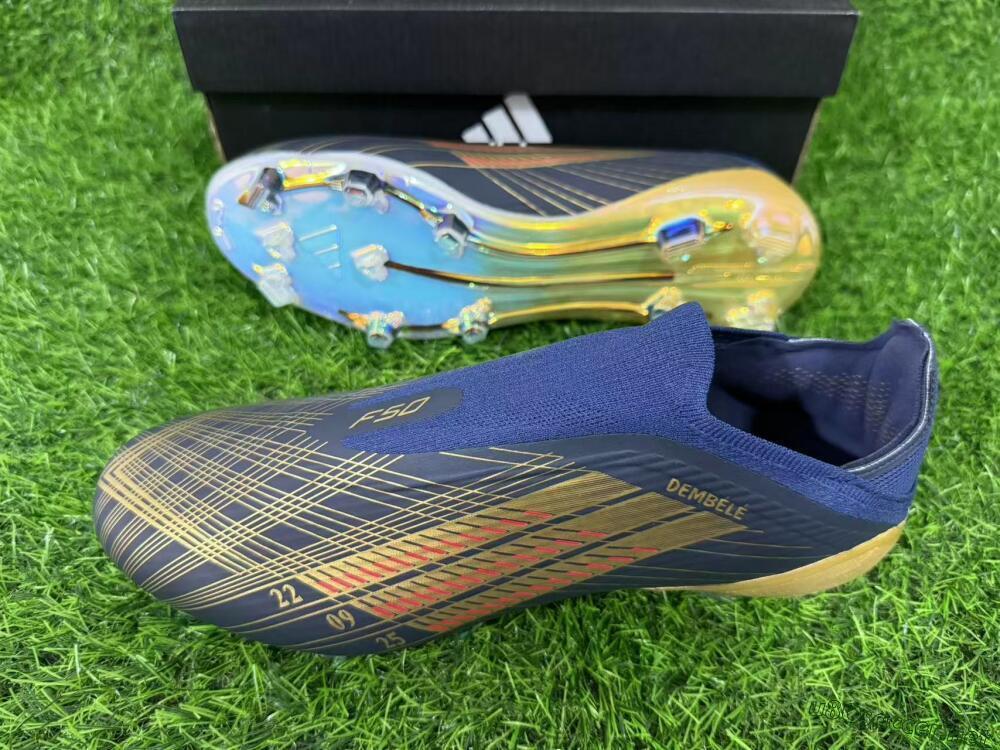 Unisex Dembélé x Adidas F50 Elite Laceless FG Football Boots - Navy/Gold/Red