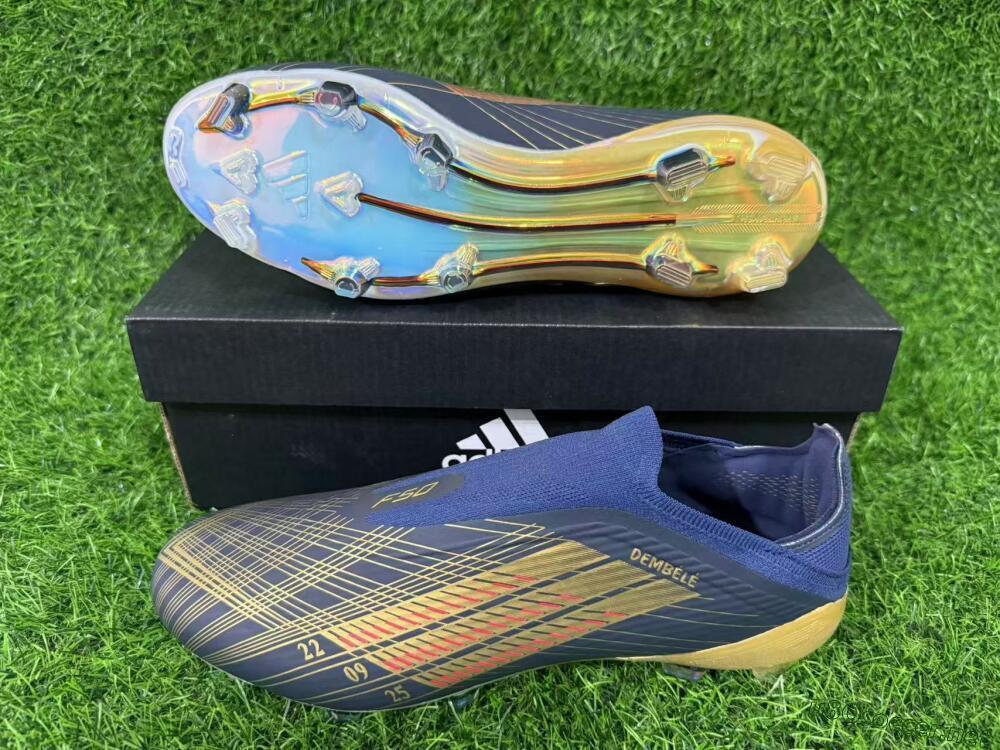 Unisex Dembélé x Adidas F50 Elite Laceless FG Football Boots - Navy/Gold/Red