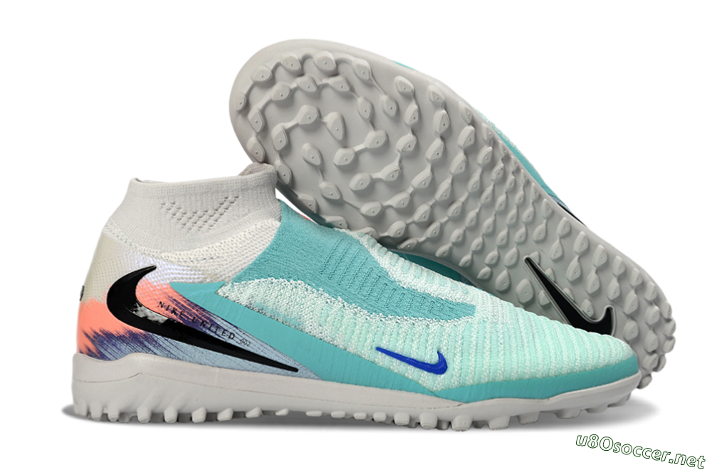 Unisex Nike Phantom 6 Elite High TF Football Shoes - Aqua/Coral Splash/Deep Blue 2