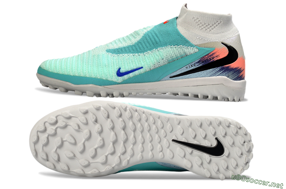 Unisex Nike Phantom 6 Elite High TF Football Shoes - Aqua/Coral Splash/Deep Blue 1