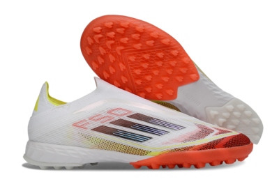 Men's Adidas F50 Pro Laceless TF Football Shoes - White/Vibrant Orange/Sunny Yellow