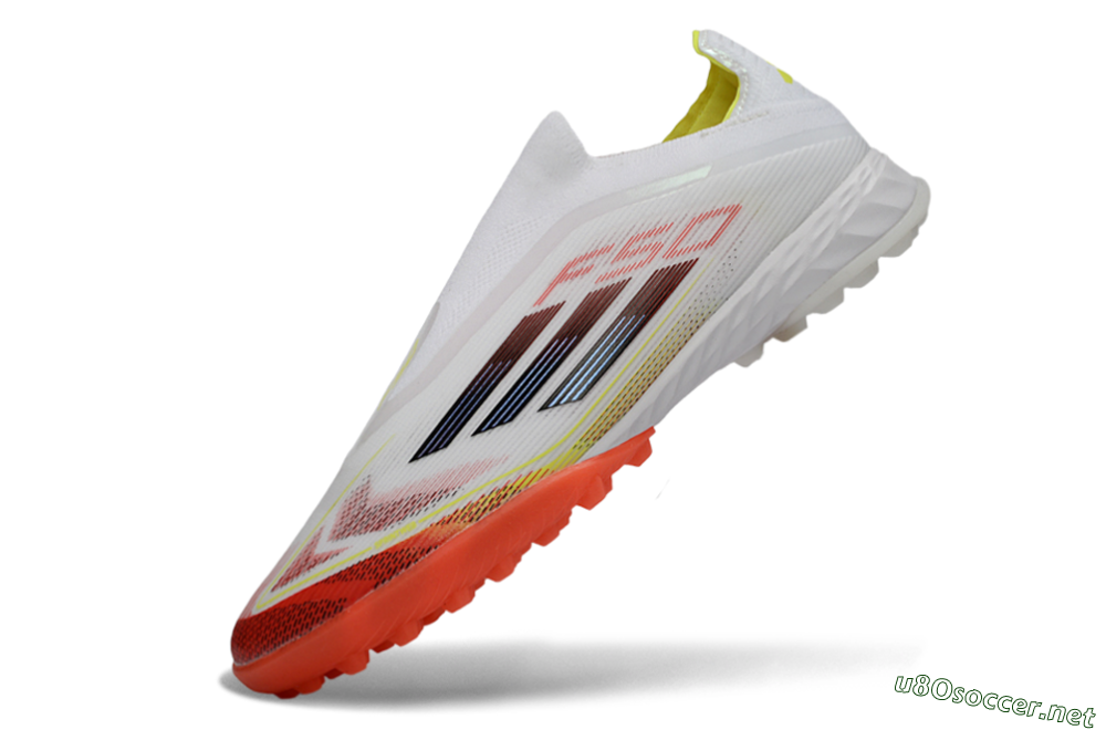 Men's Adidas F50 Pro Laceless TF Football Shoes - White/Vibrant Orange/Sunny Yellow 5