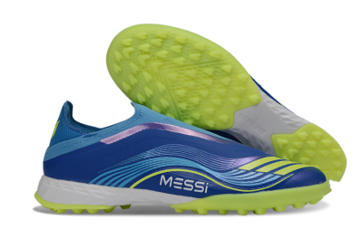 Men's Messi x Adidas F50 Pro Laceless TF Football Shoes - Blue/Lime Green/Light Blue