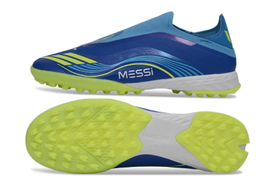 Men's Messi x Adidas F50 Pro Laceless TF Football Shoes - Blue/Lime Green/Light Blue