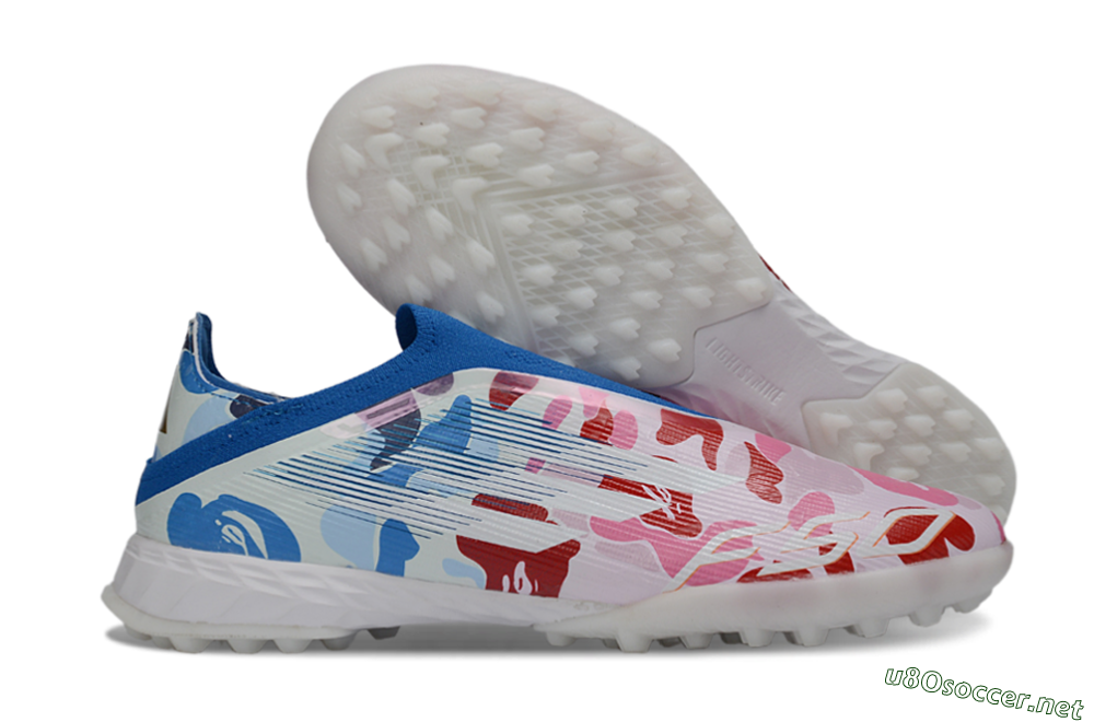 Men's Adidas F50 Pro Laceless TF Football Shoes - Pink/Coral Breeze/Frosted Blue 2