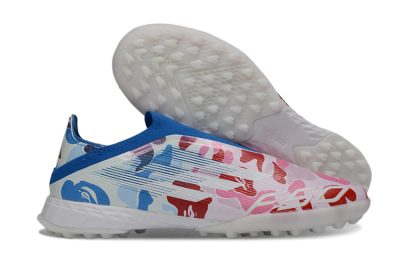Men's Adidas F50 Pro Laceless TF Football Shoes - Pink/Coral Breeze/Frosted Blue
