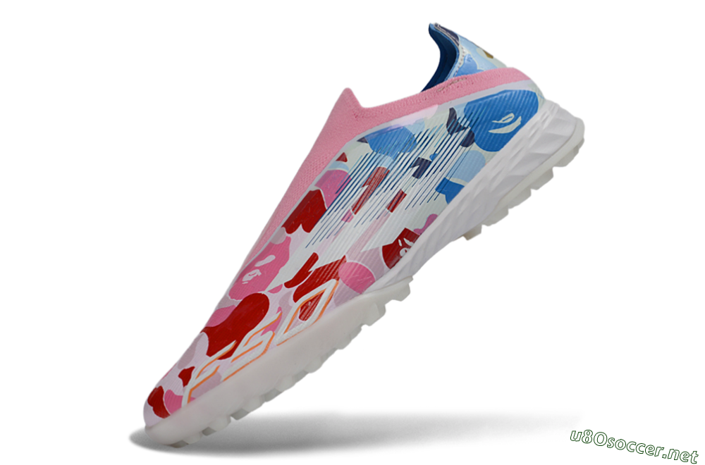 Men's Adidas F50 Pro Laceless TF Football Shoes - Pink/Coral Breeze/Frosted Blue 5