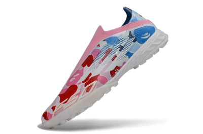 Men's Adidas F50 Pro Laceless TF Football Shoes - Pink/Coral Breeze/Frosted Blue
