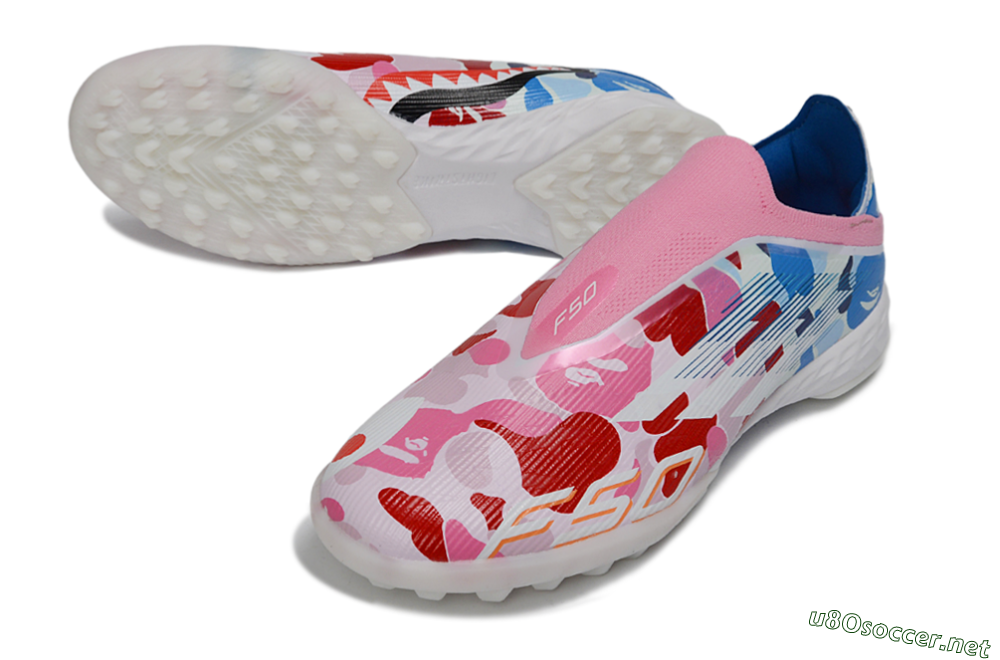 Men's Adidas F50 Pro Laceless TF Football Shoes - Pink/Coral Breeze/Frosted Blue 3