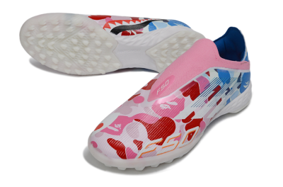 Men's Adidas F50 Pro Laceless TF Football Shoes - Pink/Coral Breeze/Frosted Blue