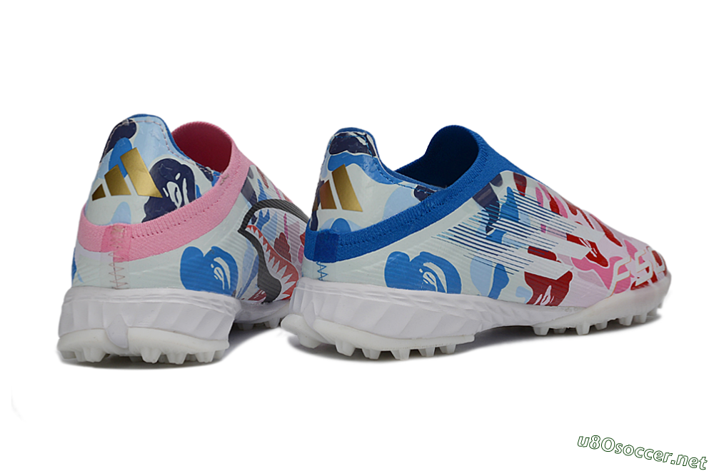 Men's Adidas F50 Pro Laceless TF Football Shoes - Pink/Coral Breeze/Frosted Blue 6