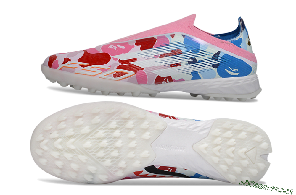 Men's Adidas F50 Pro Laceless TF Football Shoes - Pink/Coral Breeze/Frosted Blue 1