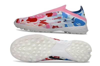 Men's Adidas F50 Pro Laceless TF Football Shoes - Pink/Coral Breeze/Frosted Blue