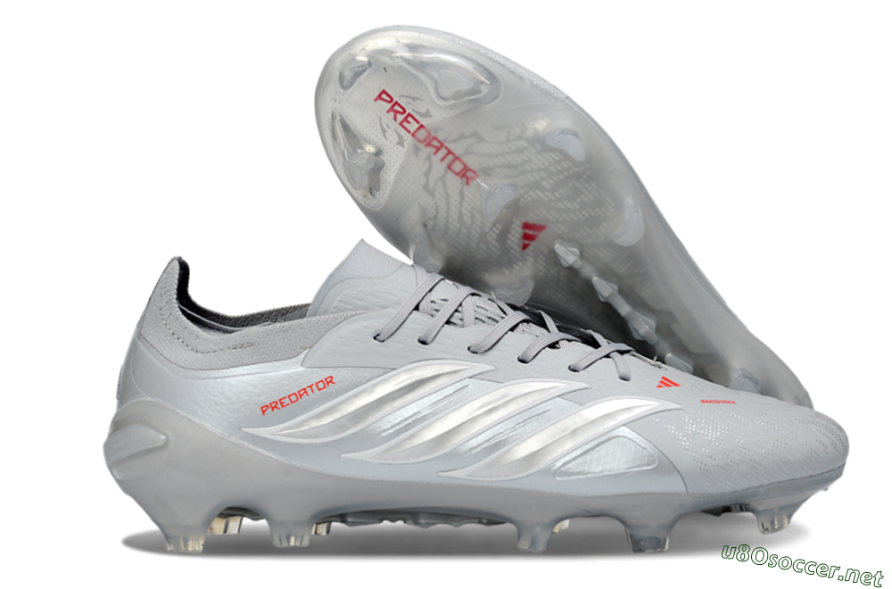 Men's Adidas Predator 26 Elite FG Football Boots - Grey/Silver Mist/Crimson Flash 2