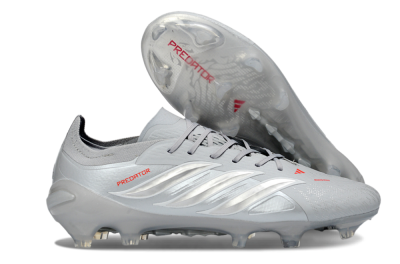 Men's Adidas Predator 26 Elite FG Football Boots - Grey/Silver Mist/Crimson Flash