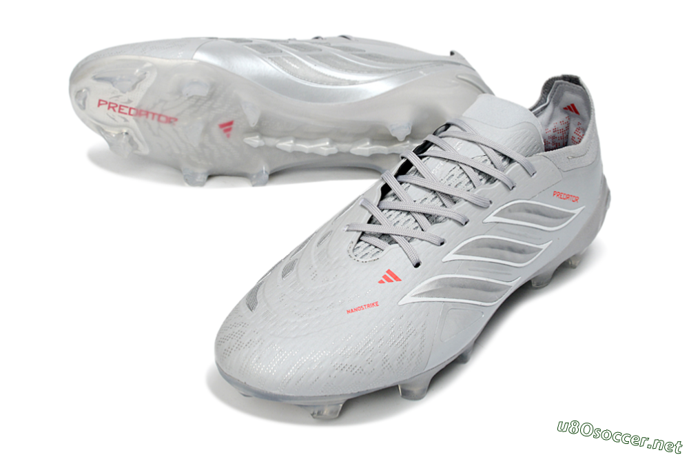 Men's Adidas Predator 26 Elite FG Football Boots - Grey/Silver Mist/Crimson Flash 3