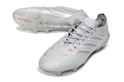 Men's Adidas Predator 26 Elite FG Football Boots - Grey/Silver Mist/Crimson Flash