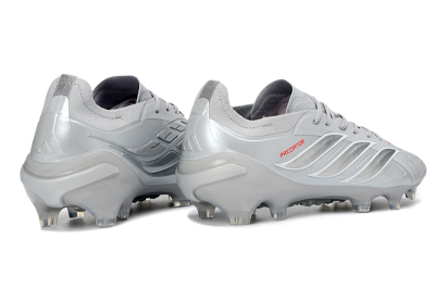 Men's Adidas Predator 26 Elite FG Football Boots - Grey/Silver Mist/Crimson Flash